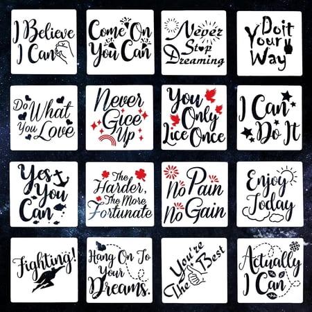 16PCS Inspirational Word Stencils Motivational Stencil Reusable Quote Sign Plastic Motivational Love Home Believe Word Window Glass Decor