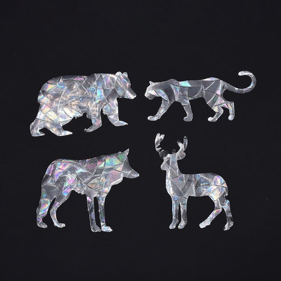 16PCS Jungle Animal Window Clings Static Rainbow Glass Decal Bear Deer Wolf Leopard Anti-Collision Window Non Adhesive Prismatic Vinyl Decal