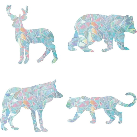 16PCS Jungle Animal Window Clings Static Rainbow Glass Decal Bear Deer Wolf Leopard Anti-Collision Window Stickers Non Adhesive Prismatic Vinyl Decal