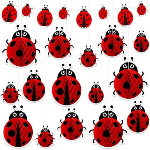 16PCS Ladybug Party Decorations Honeycomb Banner Set Lady Bug Hanging Decor Birthday Baby Shower Table Centerpieces (Assembly Needed)$$Electronics Accessories