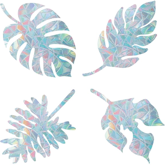16PCS Leaf Window Clings Anti Collision Rainbow Window Glass Alert Stickers for Birds Strike Palm Leaves Decals Non Adhesive Prismatic Vinyl Film for Sliding Doors Windows Glass DIY