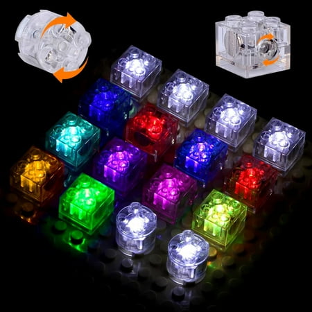 16PCS Light Up Building Bricks Multicolor LED, 4 each of white/red/blue/flashing, 2x2 Classic Transparent LED Light Brick Pack Sets, Kit Toys Compatible with All Major Brands