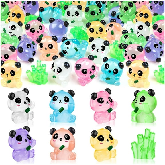 16PCS Luminous Mini Resin Panda Cute Panda Figurines Miniature with 2 Bamboos, Glow in The Dark Mini Panda Bamboo Bulk for Cake Topper Micro Landscape Dollhouse Garden DIY