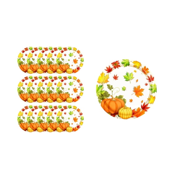 16PCS Maple Leaf and Pumpkin Disposable Paper Plates 9-inches Fall Theme for Home Party Halloween Thanksgiving Decoration