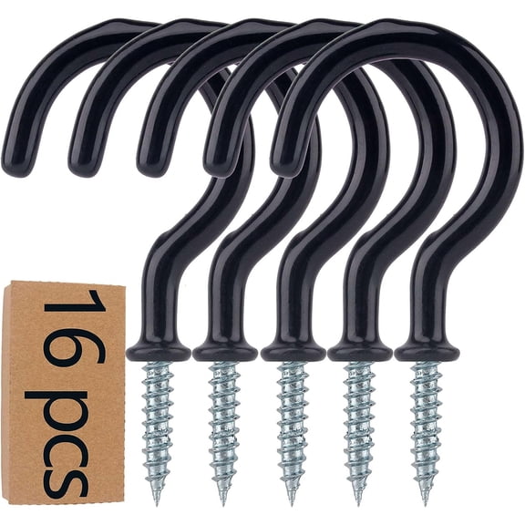 16PCS Metal Ceiling Hooks 2.9 Inch Multipurpose Vinyl Coated Screw-in Wall Hooks for Hanging Plants, Cups, Utensils, Lights and Stuff Great for Indoor & Outdoor Use