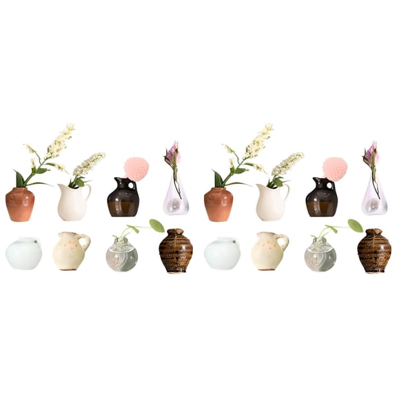 16PCS Mini 3D Vase - Cute Ceramic Refrigerator for Kitchen & Office Decor - Tiny Decorative Vases with Strong Hold - Funny Desktop Ornaments & Fridge Accessories (16PCS Set)