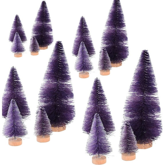 16PCS Mini Christmas Sisal Trees, Desktop Miniature Christmas Tree Pine Tree with Wood Base, Bottle Brush Trees for Winter Snow Miniature Scenes Xmas Tabletop Decor