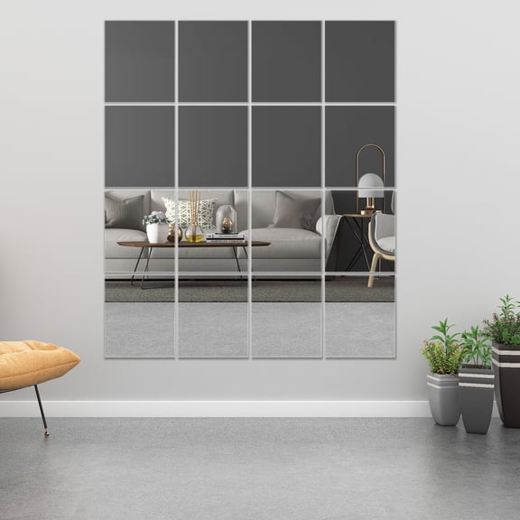 16PCS Mirror Acrylic Self-adhesive Frameless Wall Mirror Tiles Decor 14'' x 12'' DIY wall mirrors 0.08in Thickness