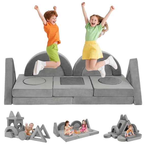 16PCS Modular Kids Play Couch Versatile Toddler Sofa Bed with Washable Covers Convertible Foam Sofa for Playroom Bedroom Creative Fort Building Set for Boys & Girls