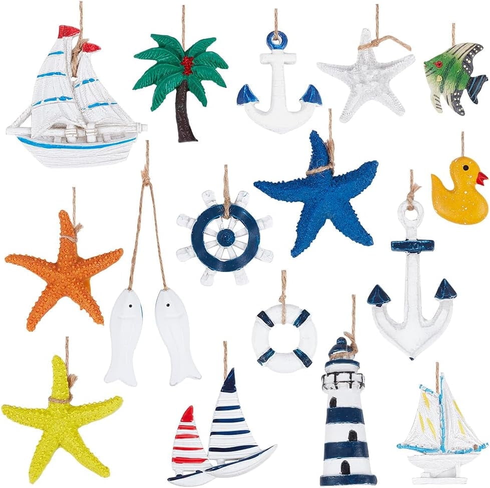 16PCS Nautical Party Decorations Miniature Beach Nautical Hanging Decor