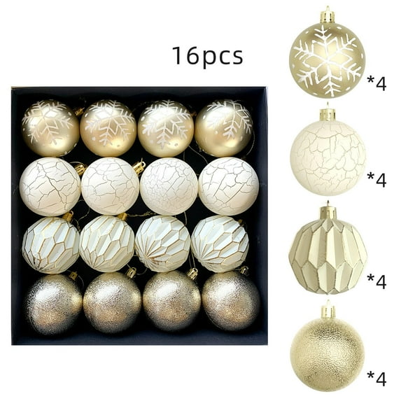 16PCS Neutral Christmas Ornaments 2.36 Inch Textured Tree Decor, Shatterproof Matte Glossy Vintage Hanging Balls for Xmas Tree Holiday Party Wedding Decorations