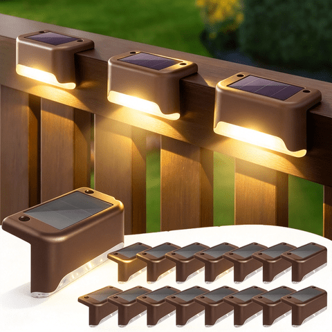 16 Pack Solar Outdoor Lights Solar Deck Lights, Waterproof Solar Step Lights, Outdoor Stairs Fence Yard Patio Railing Garden Pathway Christmas Decoration Lights(Brown-Warm White)