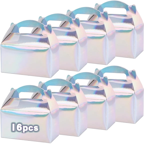 16PCS Party Favor Boxes, 6.1x3.3x3.5Inch Iridescent Gable Boxes,Gift Containers for Snacks, Candy,Birthday Party, Wedding