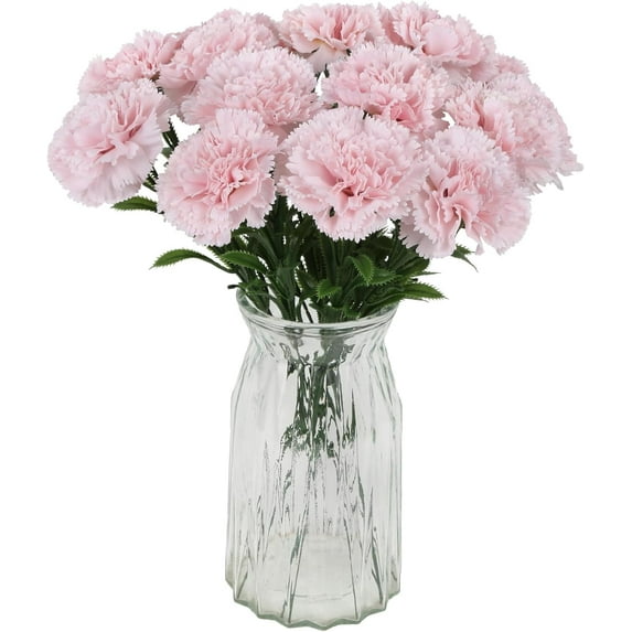 16PCS Pink Carnations Artificial Flowers 14.8'' Fake Carnation Silk Flowers with Single Stem Faux Carnations Flowers for Home Table Centerpiece Wedding Decor Floral Arrangements (Light Pink)