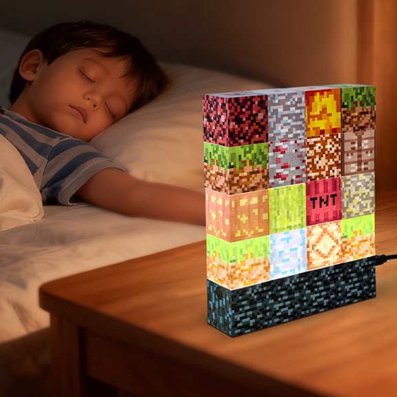 16PCS Pixel Building Block Night Light, DIY Splicing LED Desk Lamp with 2 Brightness Levels, Type-C Powered Game Room Decor