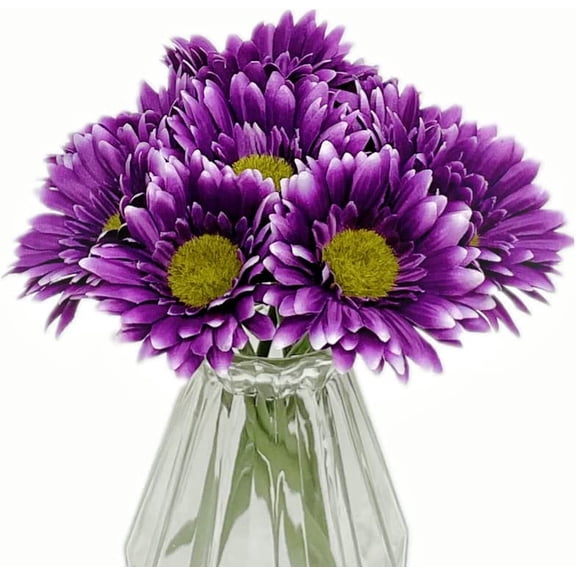 16PCS Purple Flowers Gerbera Daisy Silk Flowers Artificial Flowers Artificial Daisy Fake Flowers Bouquet for Wedding Bridal Bouquet Party Home Kitchen