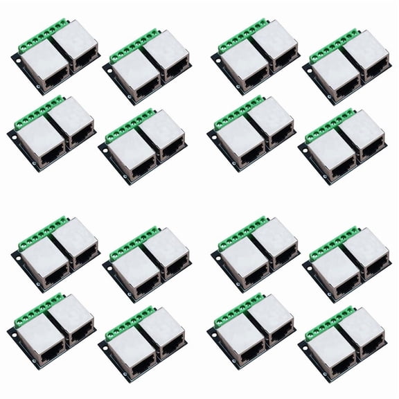 16PCS RJ45 Ethernet Dual Female Terminal Breakout Board,3.5mm Pitch Connector Board Shielded Network Adapter Terminal,16 x RJ45 Ethernet Breakout Board