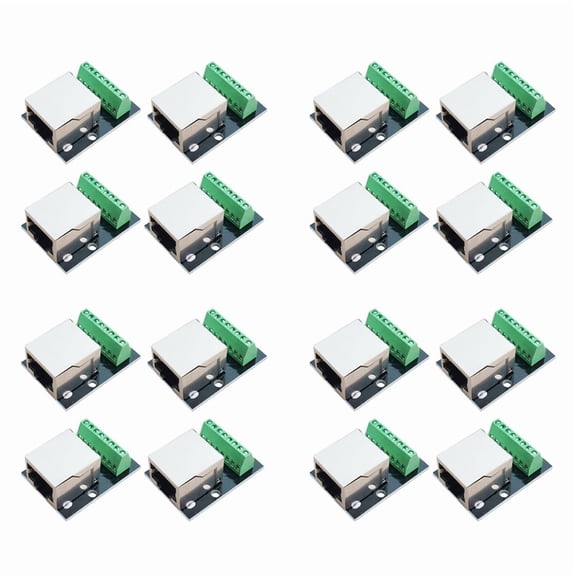 16PCS RJ45 Ethernet Female Socket Connector Breakout Board,2.54mm Connector Board Shielded Network Adapter Terminal,16 x RJ45 female adapter board