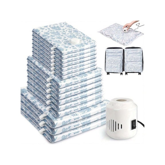 16PCS Reusable Vacuum Storage Bags - Space Saving 80% for Clothes/Quilts/Blankets, Travel & Closet Organization