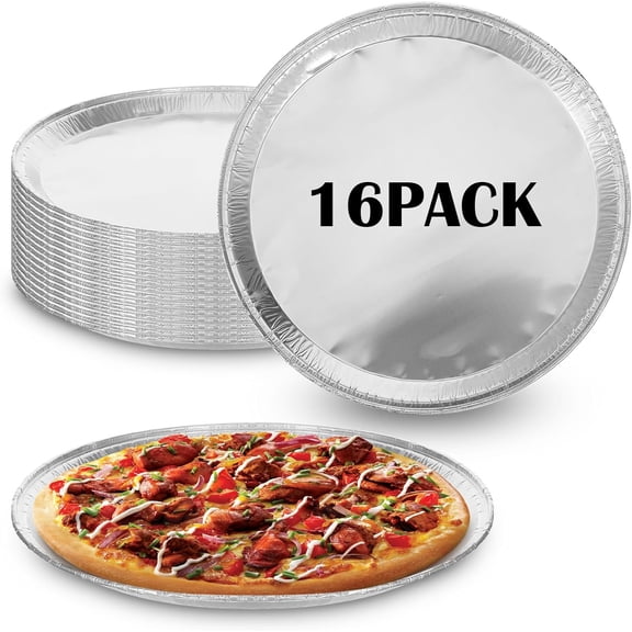 16PCS Round Disposable Foil Pizza Pans, 12 Inch Focaccia Pan Large Serving Trays for Cake Bread, Size Chocolate Chip Cookie Aluminum Tin Freezer & Oven