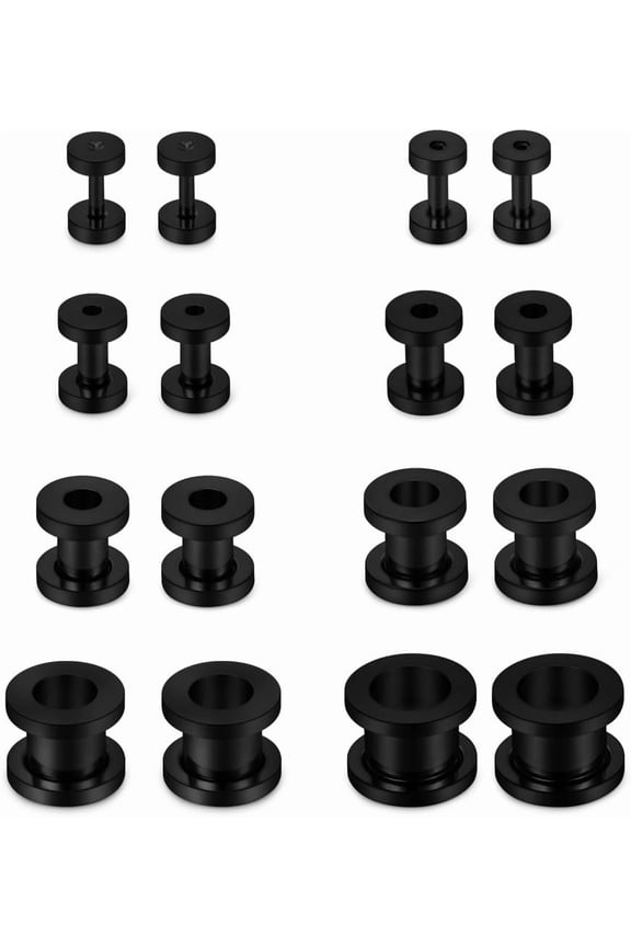 16PCS Screw Ear Tunnels Stretching Kit Stainless Steel Gauge Plugs Expanders Set 14G-00G