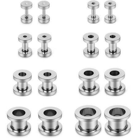 16PCS Screw Ear Tunnels Stretching Kit Stainless Steel Gauge Plugs Expanders Set 14G-00G