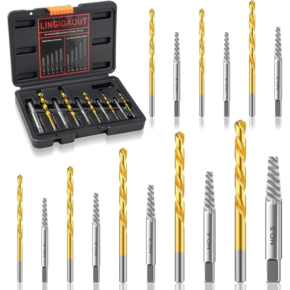 16PCS Screw Extractor Set with Left Handed Drill Bits Easy Out Bolt Remover Kit for Stripped Broken Damaged Rusted Screws and Rounded-Off Bolts