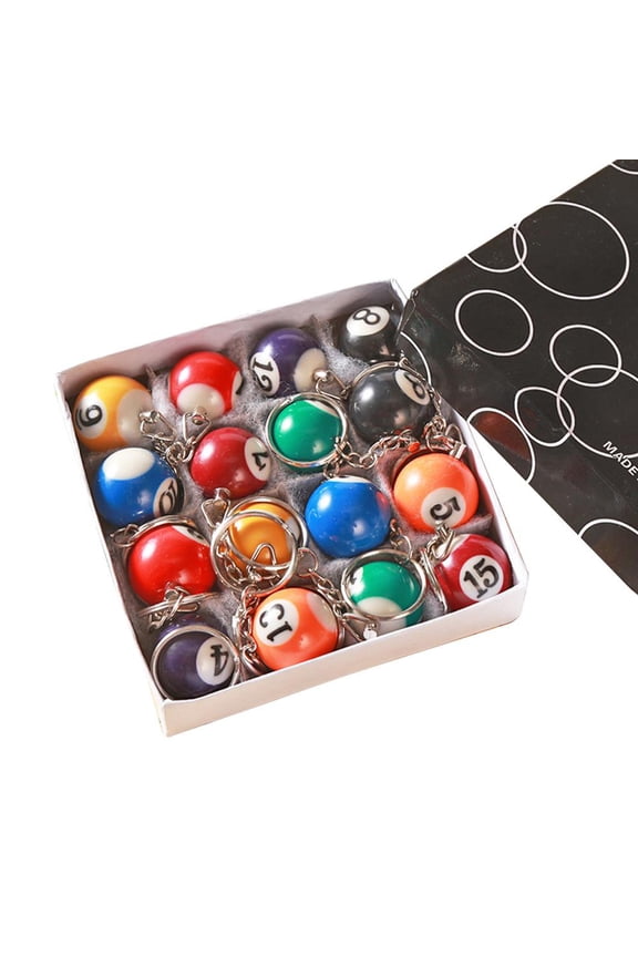 16PCS/Set Billiard Ball Keychain, Pool Ball Key Chain 25mm Diameter Ball, 8 Ball Keychain Keyring Gift Pendant for Women Men Backpack Purse