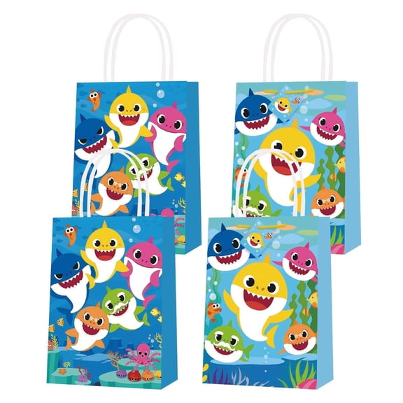 16PCS For Shark Cartoon Theme Birthday Party Bags,Party Favor Bags,Birthday Party Decorations With Handles Favor Bags Candy Gift Bags for Birthday Party