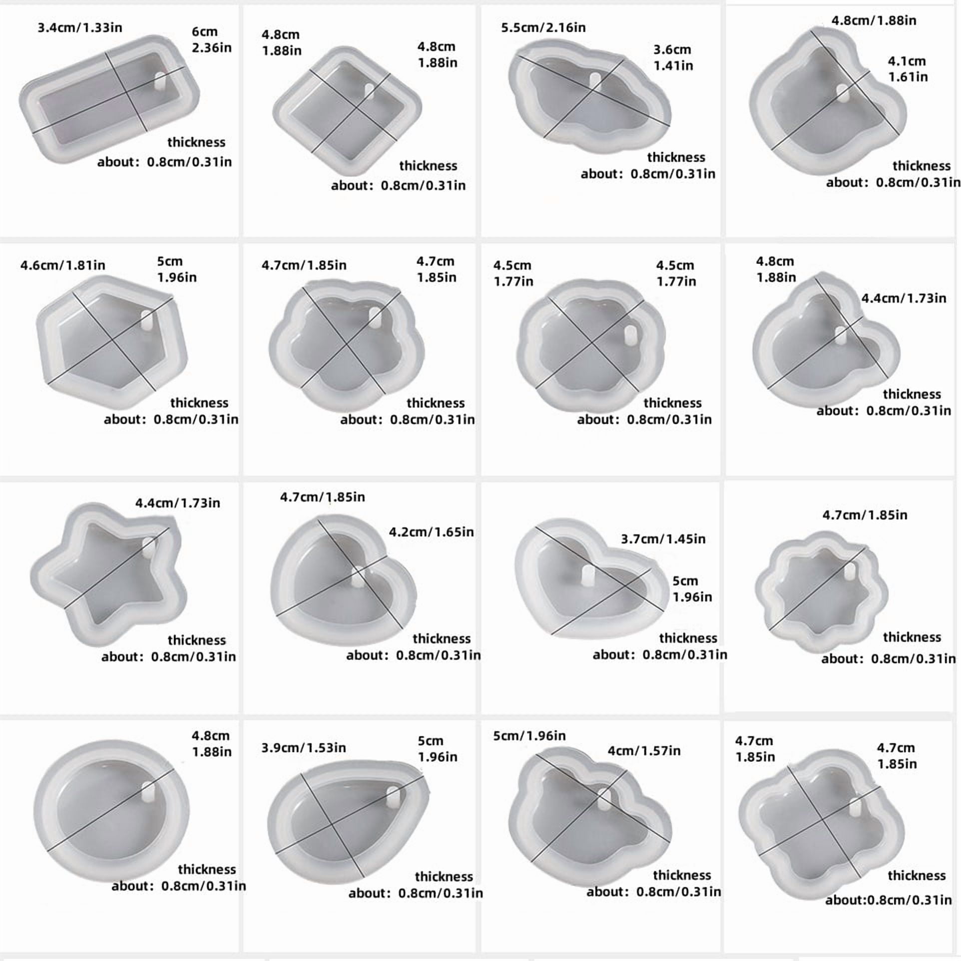 16PCS Silicone Jewelry Molds Kit with Holes DIY Heart UV Epoxy Resin Mold Necklace Keychain Pendants Earrings Making Mould Set