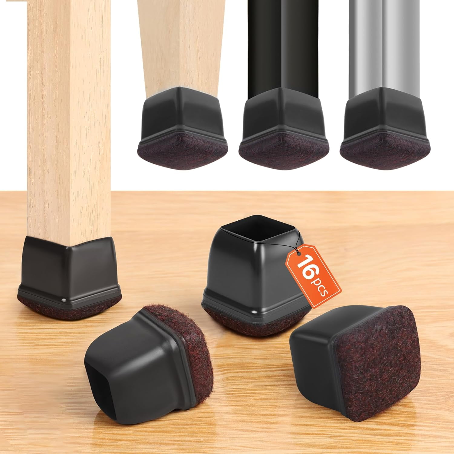 16PCS Square Chair Leg Floor Protectors, Felt Furniture Pads for ...