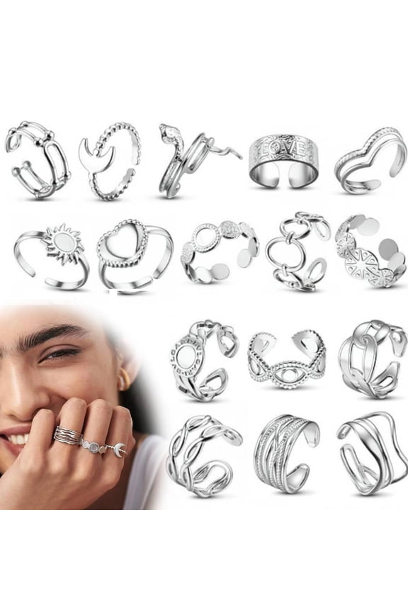 16PCS Stackable Rings for Women Non Tarnish - Stainless Steel Rings Dainty Rings Ring Set Minimalist Thumb Stacking Ring Size 6-9