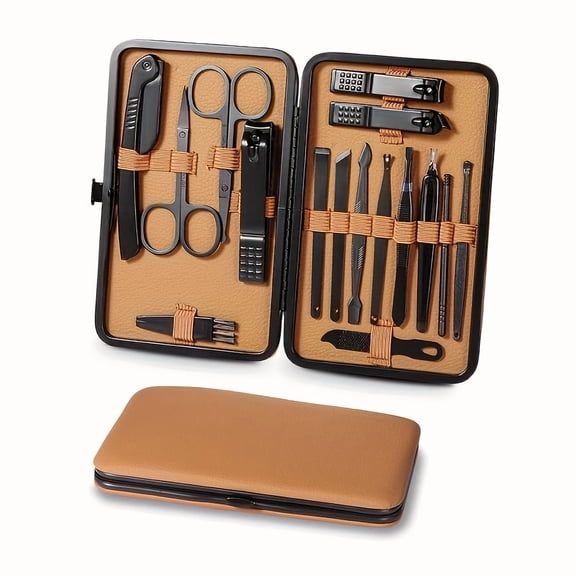 16PCS Stainless Steel Nail & Foot Kit, Professional Nail Clippers Set, Scissors & Beauty Tools with Portable Box