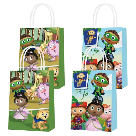 16PCS For Super Why Theme Party Favor Bags, Birthday Party Bags, Party Favor Bags with Handles, Candy Gift Bags, Birthday Party Decorations for Birthday Party
