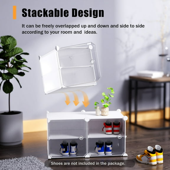 16PCS Transparent Door Shoe Rack with Stackable ,Multifunctional Shoe Box Set,Removable Partitions for Boots and Heels Space-Saving for Shoes