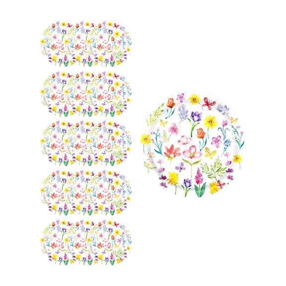 16PCS Tulips Floral Party Paper Plates 9.4 Inch, Disposable Floral Butterfly Cake Dessert Plates for Spring Summer Picnic Wedding Birthday Tea Party Decorations