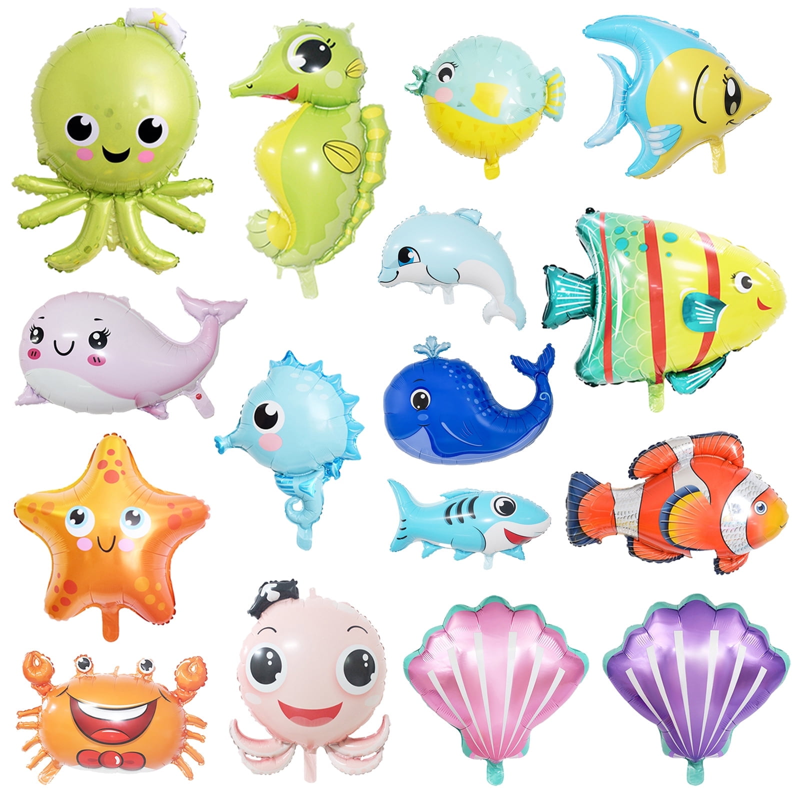 16PCS Under the Sea Party Decorations, KUAOOAUK Ocean Themed Party Decoration, Starfish Seahorse Shark Crab Foil Balloons, Sea Animal Balloons for Kids Baby Shower Birthday Party