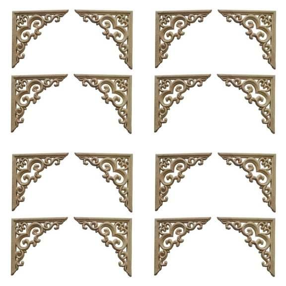 16PCS Unpainted Wooden Mouldings Decal European Wood Appliques for Furniture Cabinet Flower Wood Carving Decorative 10Cm,16 x Corner decorative furniture appliques,Photo Color