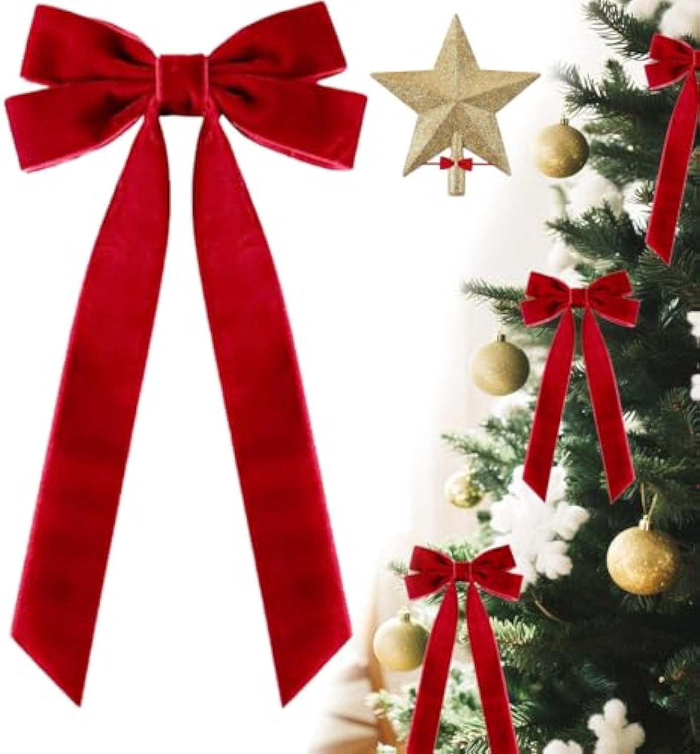 16PCS Velvet Ribbon Burgundy Bows for Christmas Tree, Vintage Rustic ...