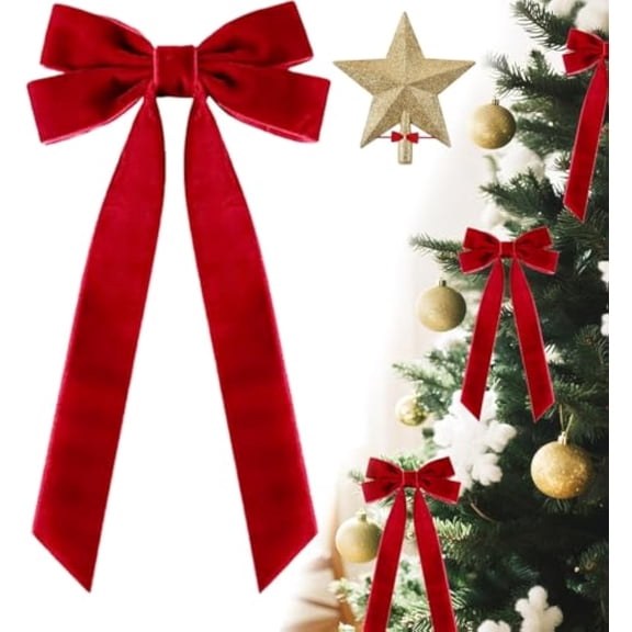 16PCS Velvet Ribbon Burgundy Bows for Christmas Tree, Vintage Rustic Small Craft Bows Ornaments for Garland Wreath Gift Wrapping Candy Bags Party DIY Decorations(Red)