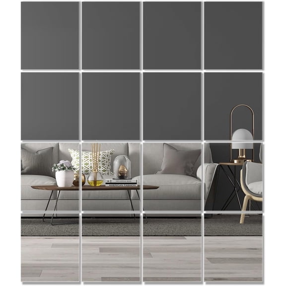 16PCS Wall Mounted Mirror Glass Frameless 14'' x 12'' Wall Mirror Self Adhesive Glass Wall Mirror Tiles for Home Gym, Bedroom, Door, Bathroom