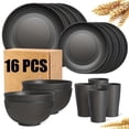thumbnail image 1 of Michnild Dinnerware Sets Minimalist Wheat Straw Unbreakable Dishwasher Safe 16PCS Service for 4,Black, 1 of 8