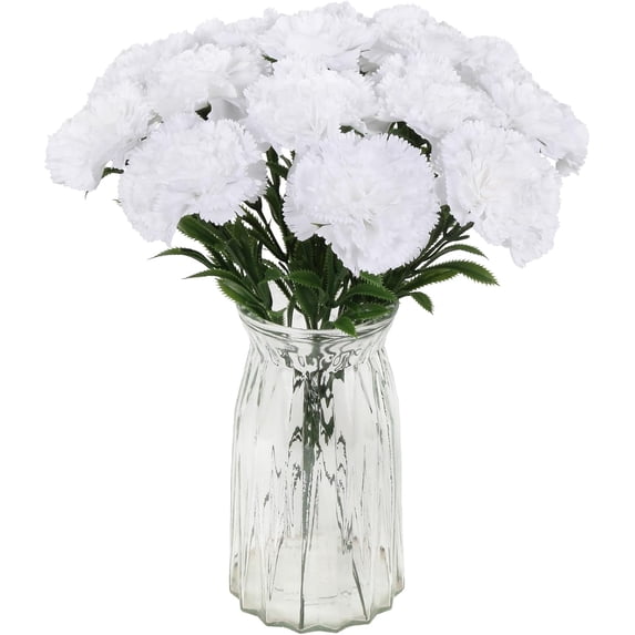 16PCS White Carnations Artificial Flowers 14.8'' Fake Carnation Silk Flowers with Stem Faux Carnations Flowers for Home Table Centerpiece Wedding Decorations Floral Arrangements (Pure White)