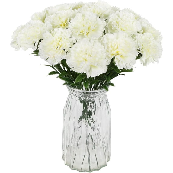 16PCS White Carnations Artificial Flowers 14.8'' Fake Carnation Silk Flowers with Stems Faux Carnations Flowers for Home Table Centerpiece Wedding Decor Floral Arrangements (Ivory White)