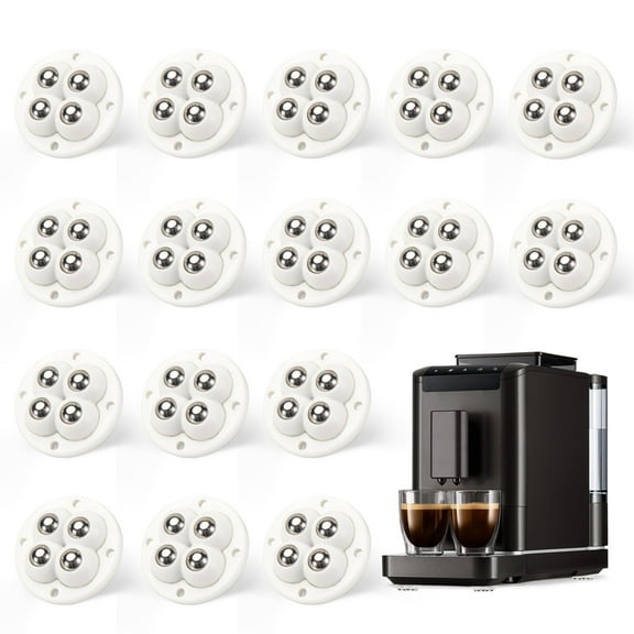 16PCS White Self Adhesive Caster Wheels Mini Swivel Wheels Stainless Steel Paste Universal Wheel Heavy Duty 360 Degree Rotation Sticky Pulley for Storage Box Furniture Trash Can