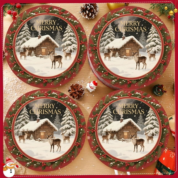 16PCs Christmas Disposable Paper Plates Santa Claus Round 9" Paper Plates for Holiday Party Supplies, Christmas Tableware for Christmas New Year Celebrations