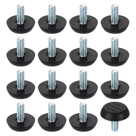 16Pack 1/4 Thread Furniture Feet Levelers, 23x15 Adjustable Leveling Screw, Black