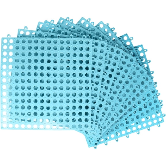 16Pack 12" x 12" Interlocking Rubber Floor Tiles with Drain Hole Non-Slip Pool Mat Splicing Shower Mat Outdoor Cushion Mat for Bathroom, Drain, Pool, Patio, Balcony, Kennel, Blue