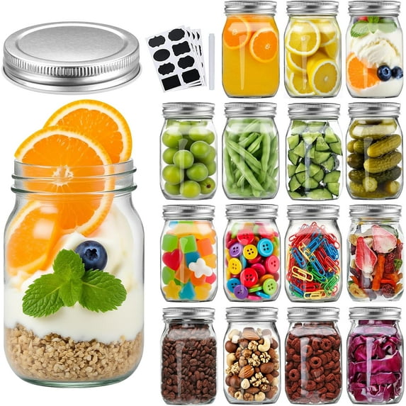 16Pack 16oz Glass Mason Jars with Regular Airtight Lids, Clear Ideal ...