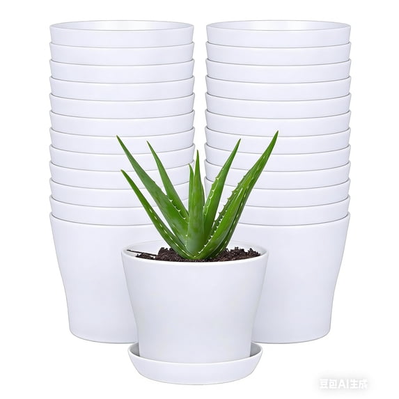 16Pack 4" Plastic Flower Plant Pots, Thickened Seedling Nursery Pots for Succulents, Herb Garden Containers with Drainage Holes, Indoor Outdoor Planters (White)